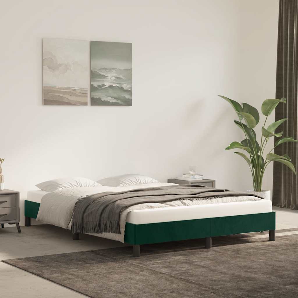Estrutura de cama sem colchão 140x190 cm veludo verde-escuro