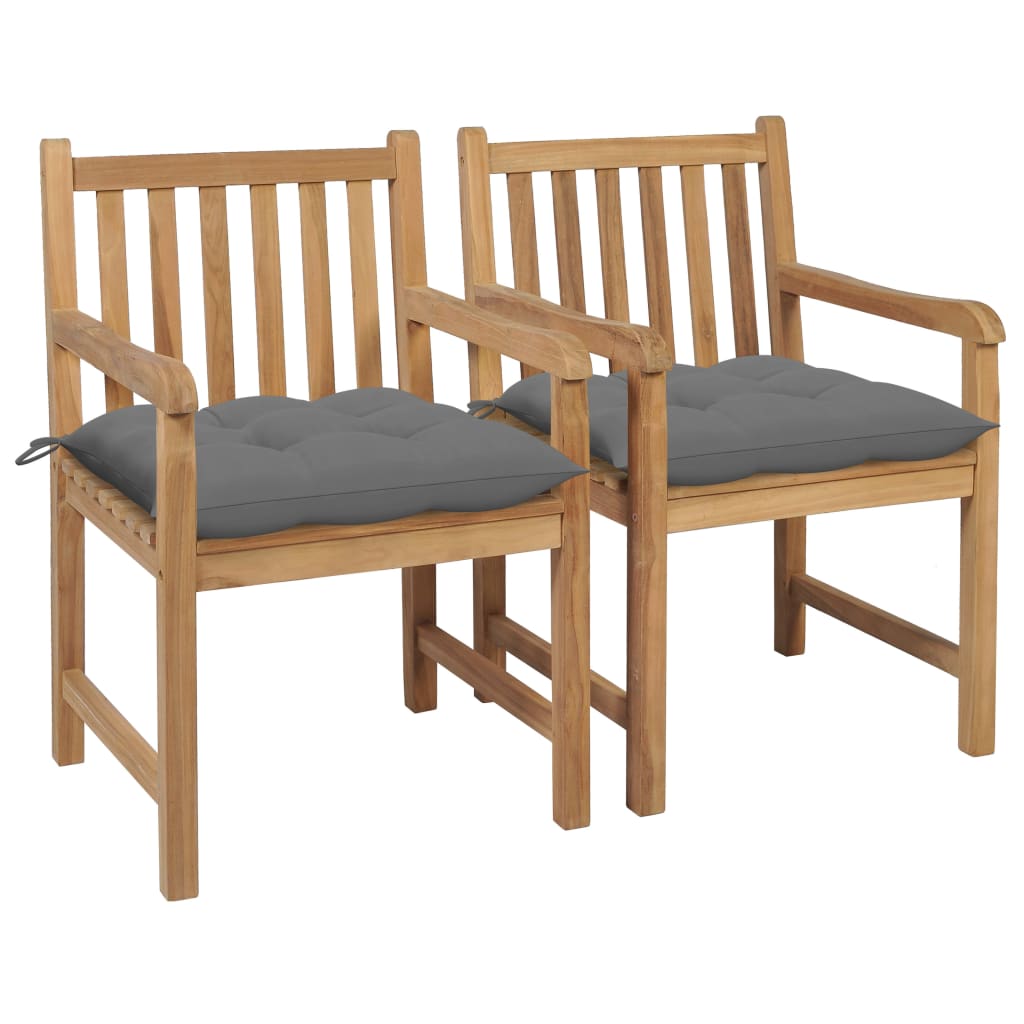 Cadeiras de jardim c/ almofadões cinzentos 2 pcs teca maciça