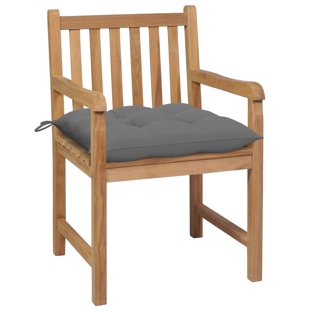Cadeiras de jardim c/ almofadões cinzentos 2 pcs teca maciça