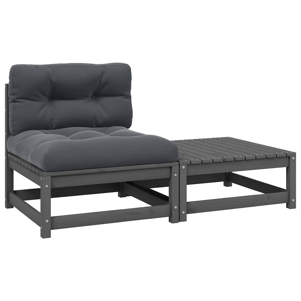 2 Pcs conj. lounge de jardim c/ almofadões pinho maciço cinza