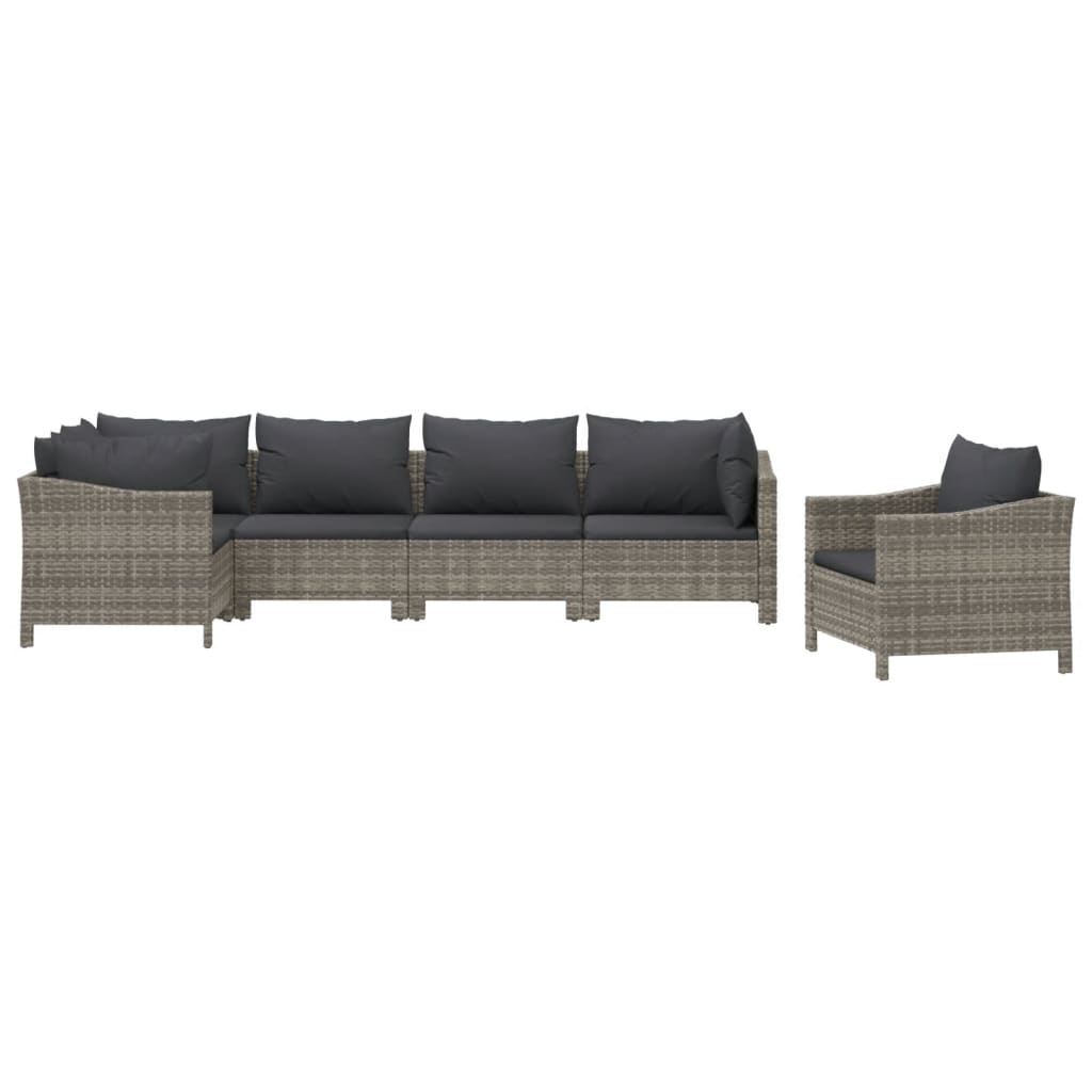 6 Pcs conjunto lounge de jardim c/ almofadões vime PE cinzento
