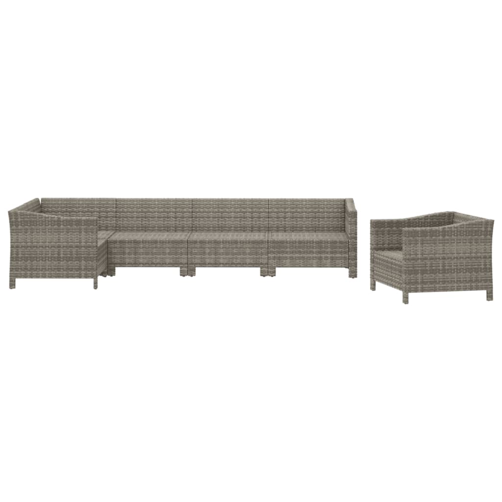 6 Pcs conjunto lounge de jardim c/ almofadões vime PE cinzento
