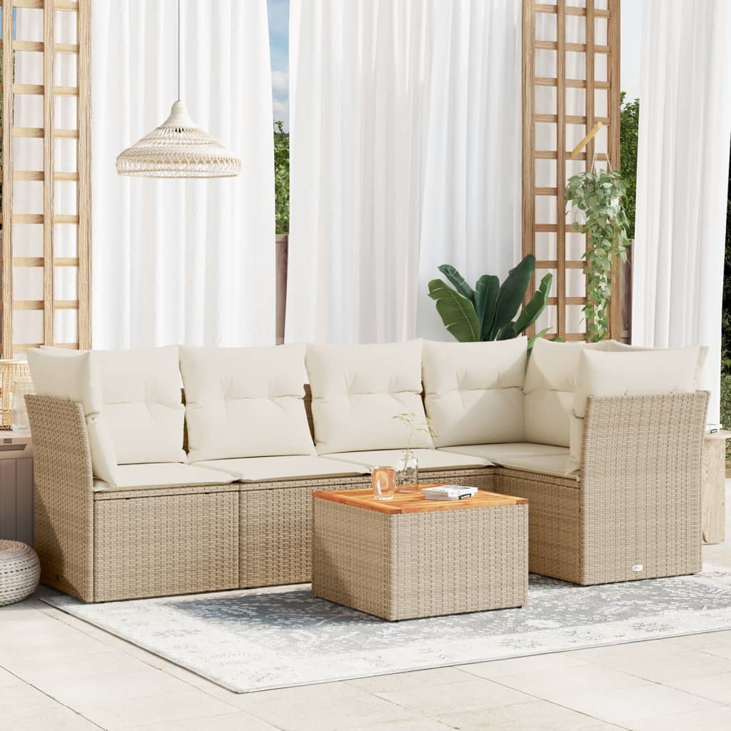 6 Pcs conjunto de sofás p/ jardim com almofadões vime PE bege