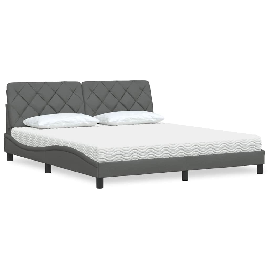 Cama com colchão 180x200 cm tecido cinzento-escuro