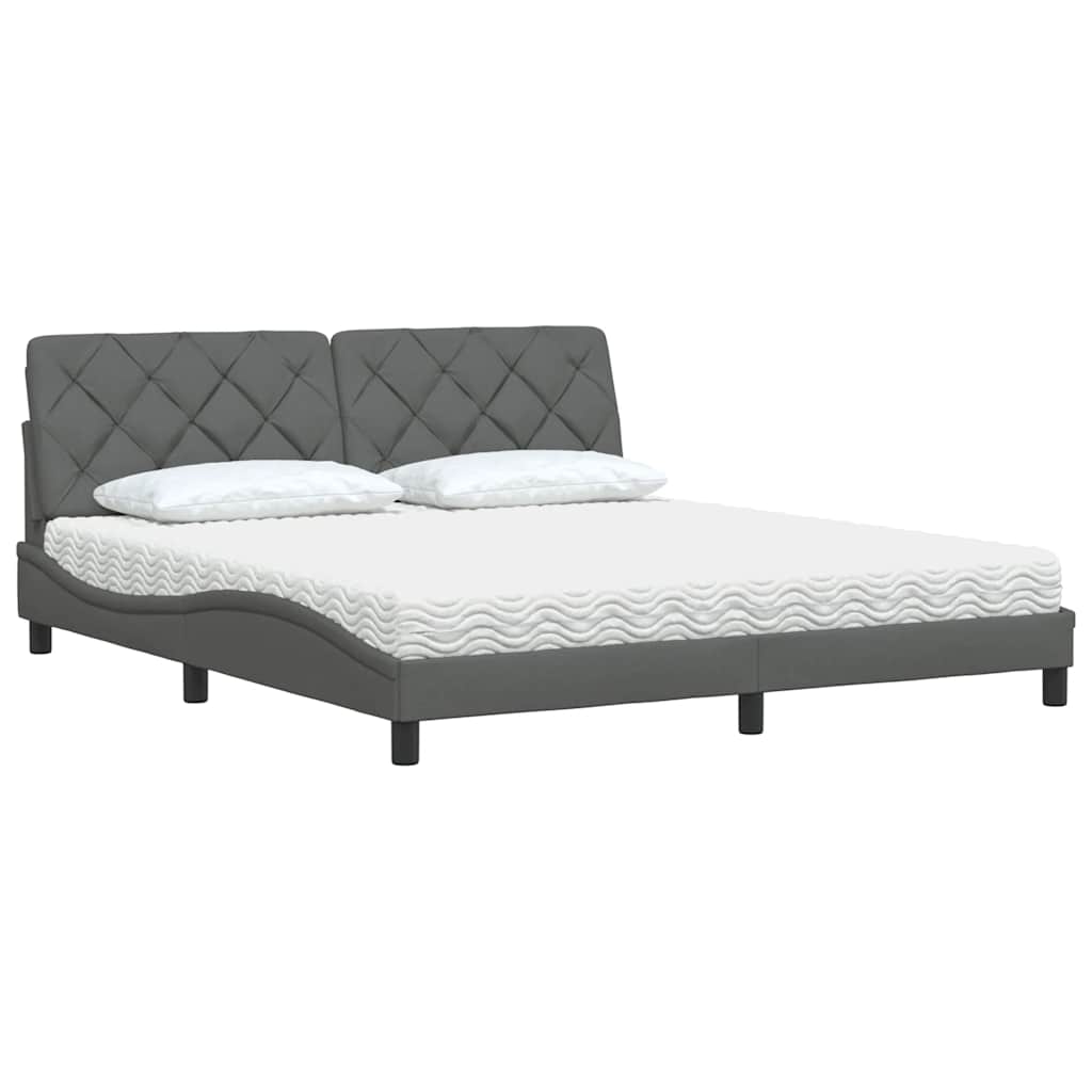 Cama com colchão 180x200 cm tecido cinzento-escuro
