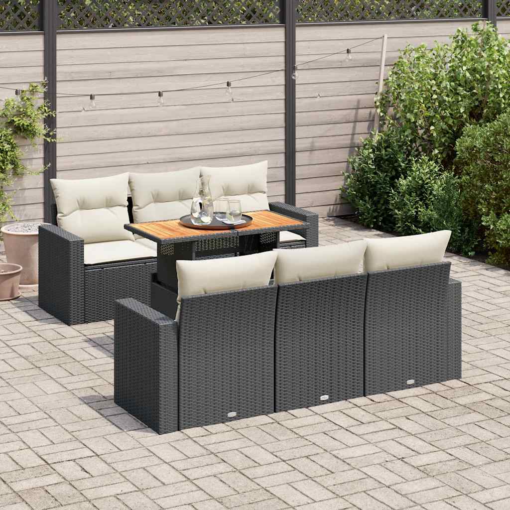 7 Pcs conjunto de sofás p/ jardim c/ almofadões vime PE preto