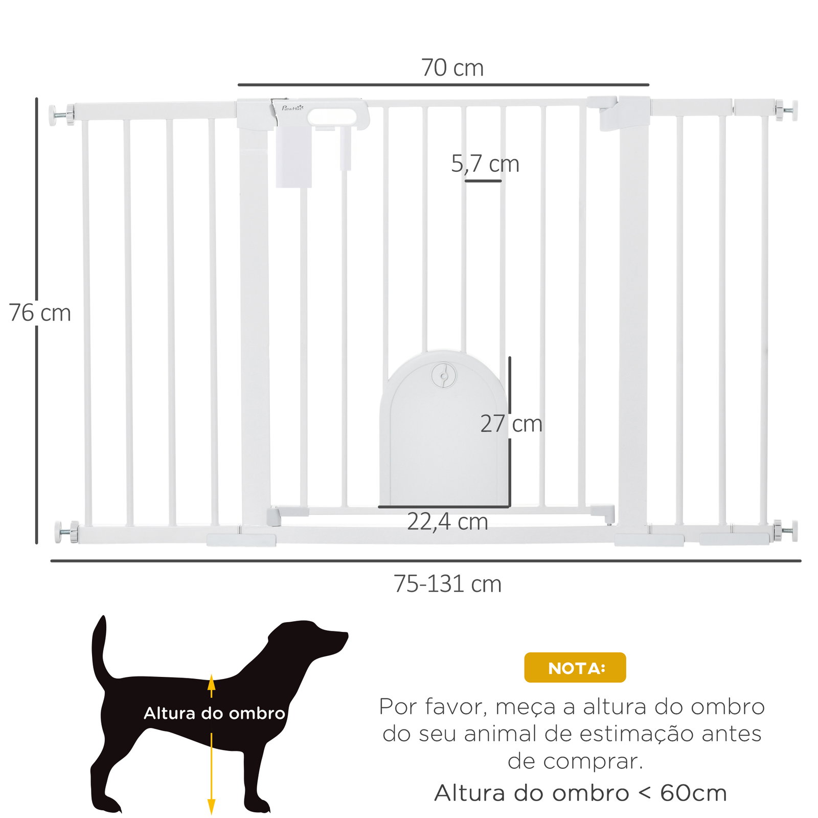 Barreira de Segurança de Animais de Estimação para Escadas e Portas com Aberturas de 75-131 cm com 3 Extensões Branco