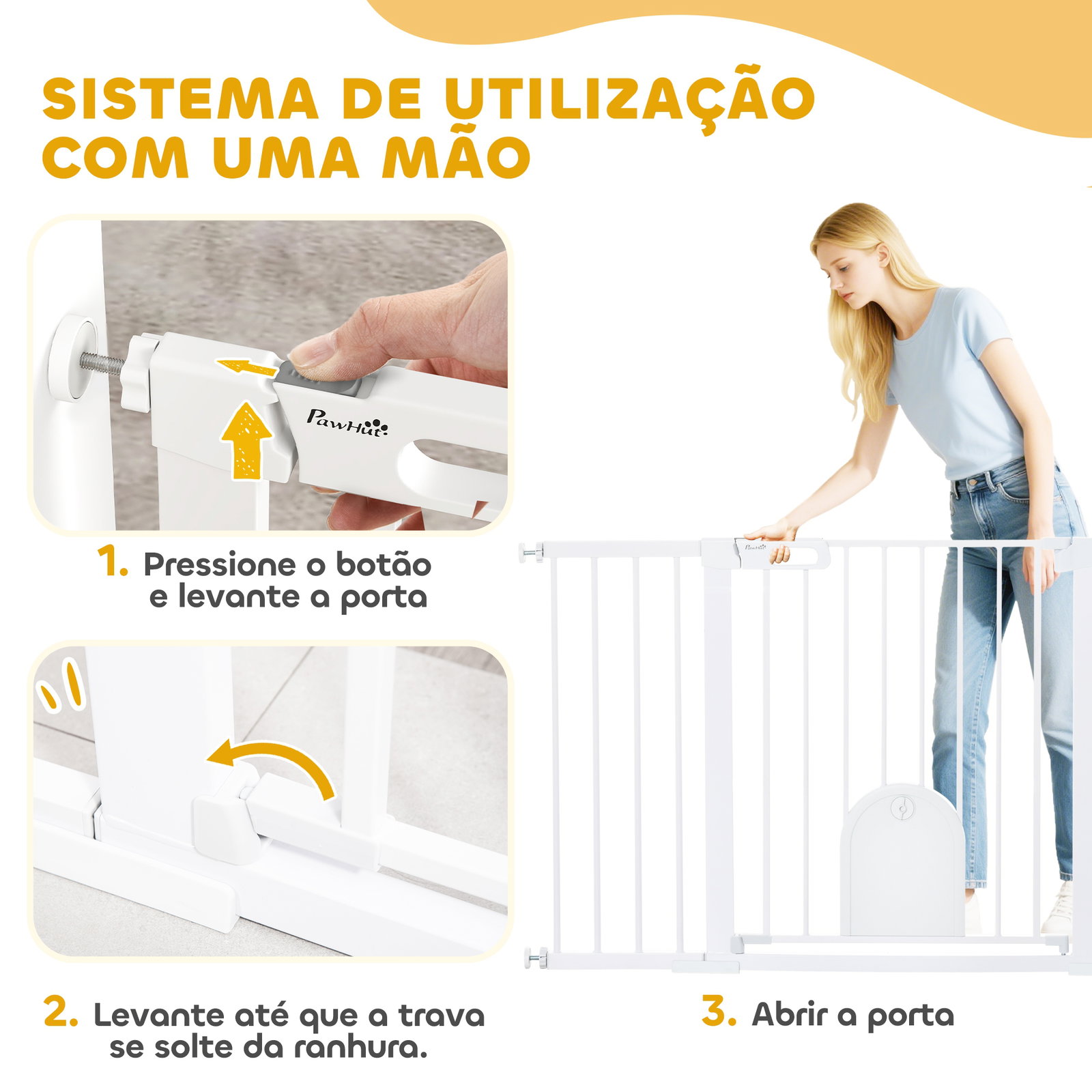 Barreira de Segurança de Animais de Estimação para Escadas e Portas com Aberturas de 75-131 cm com 3 Extensões Branco