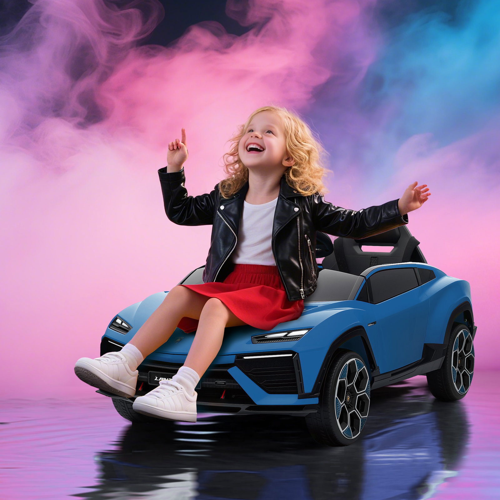 Carro elétrico para crianças 12v com motor duplo rodas com suspensão faróis música USB 101,5x49x43 cm azul