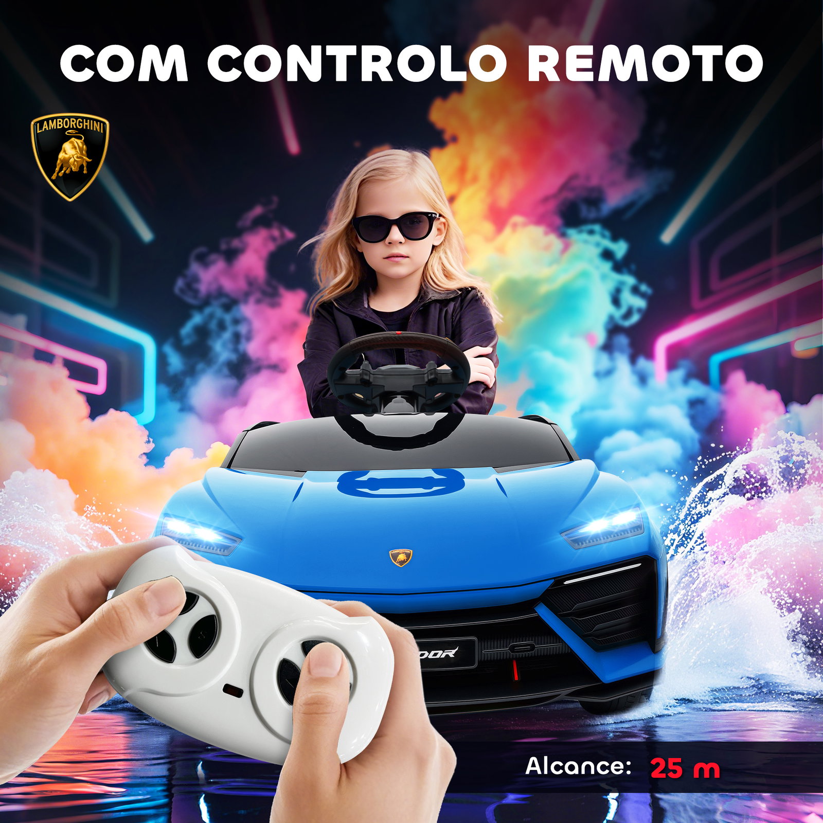 Carro elétrico para crianças 12v com motor duplo rodas com suspensão faróis música USB 101,5x49x43 cm azul