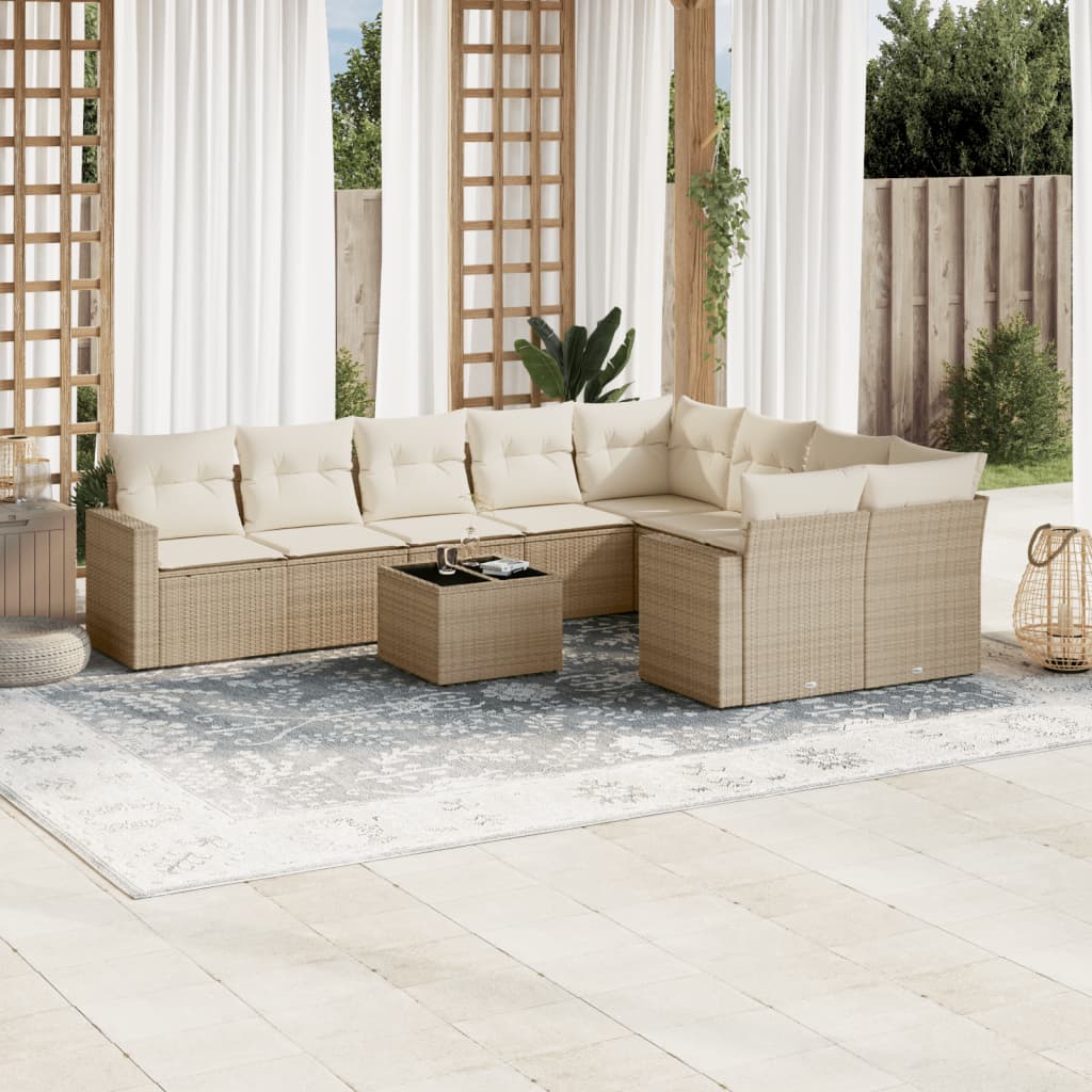 10 Pcs conjunto de sofás p/ jardim com almofadões vime PE bege