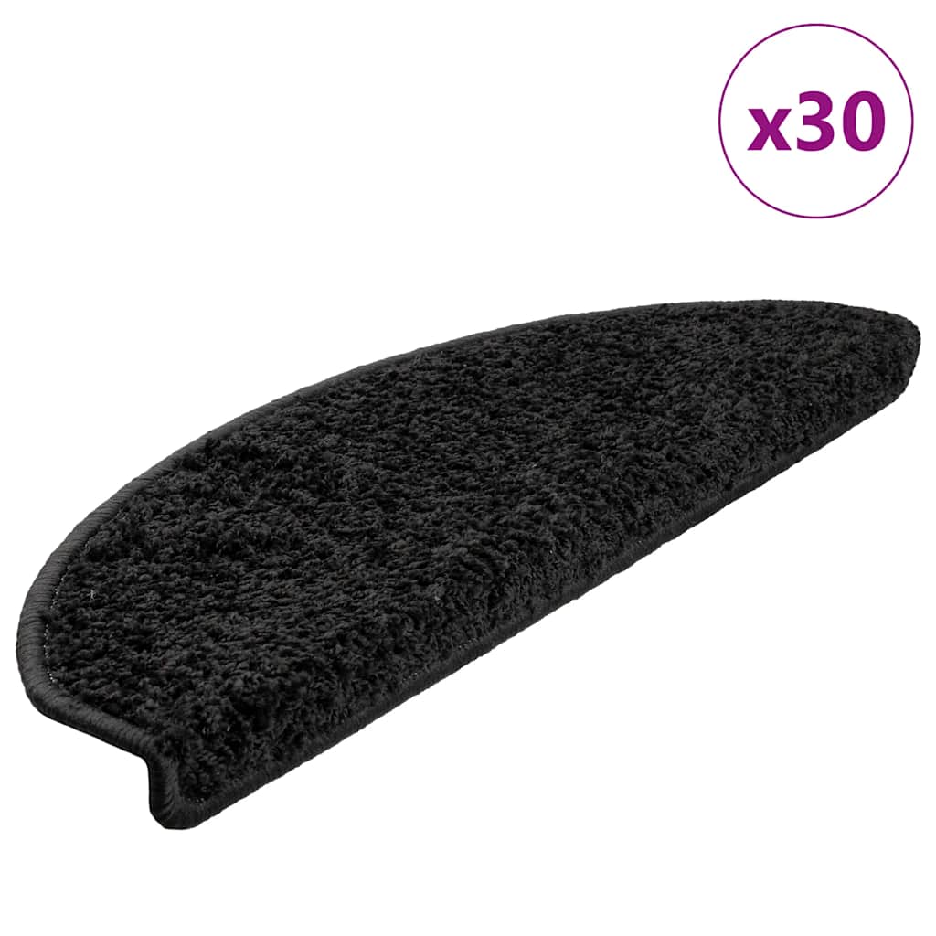 Tapetes de escada 30 peças 65x21x4 cm pretos semicirculares grandes