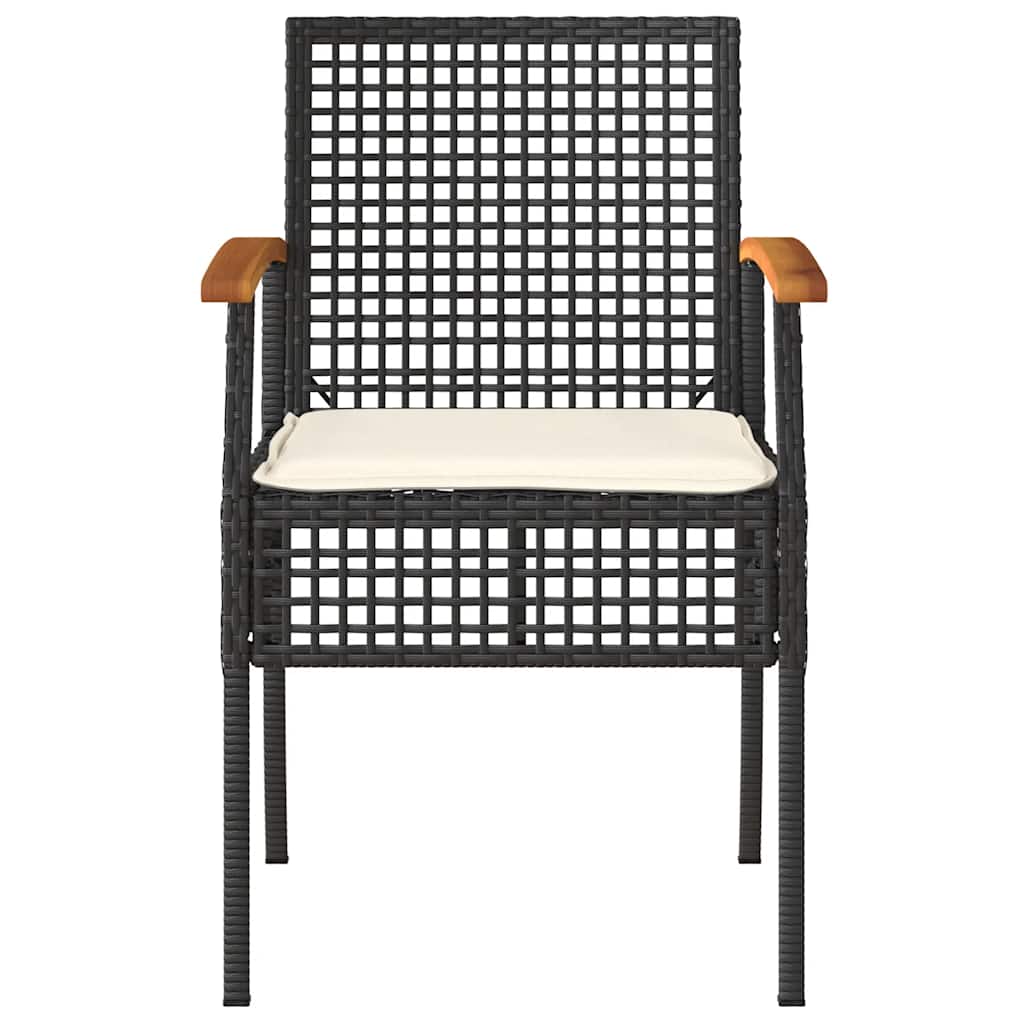 Conjunto de bistrô com almofadões 3 pcs vime PE e acácia preto