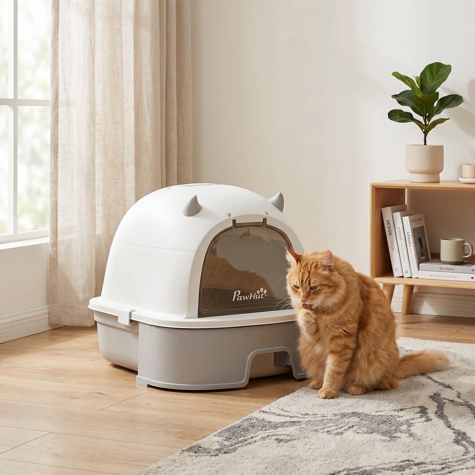 Caixa de areia para gatos l com tampa superior removível tabuleiro em aço inoxidável porta frontal e pá cinza