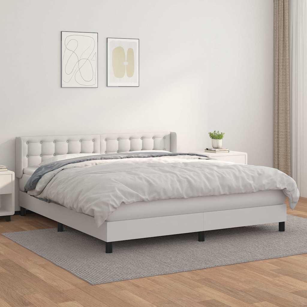 Cama com molas/colchão 160x200 cm couro artificial branco