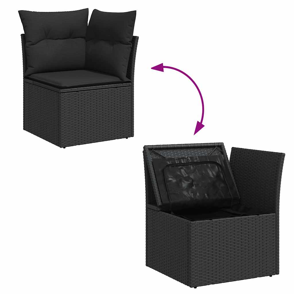 9 Pcs conjunto de sofás p/ jardim c/ almofadões vime PE preto