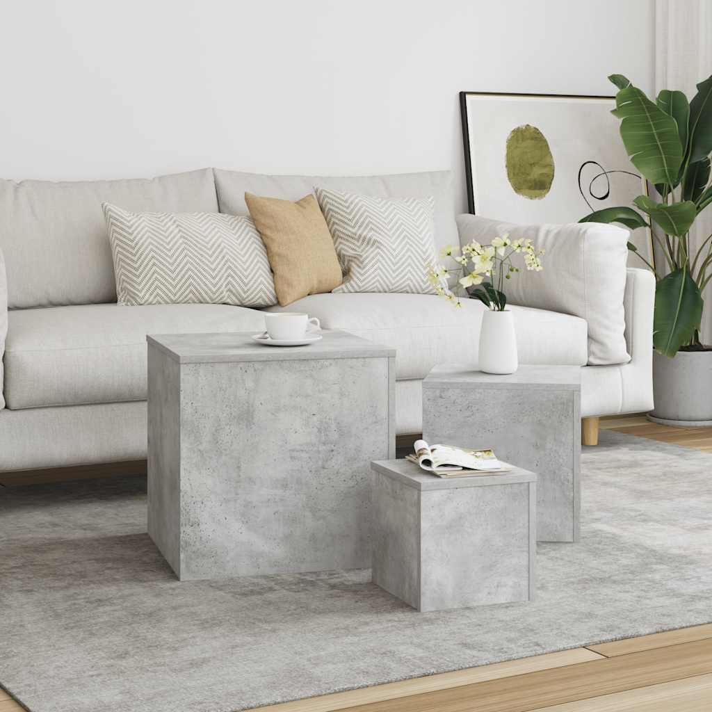Mesas de apoio 3 pcs derivados de madeira cinza cimento
