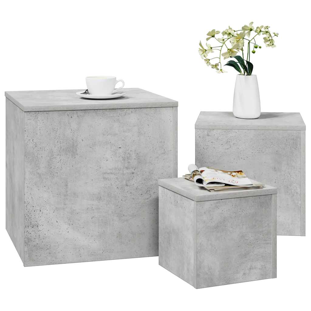 Mesas de apoio 3 pcs derivados de madeira cinza cimento
