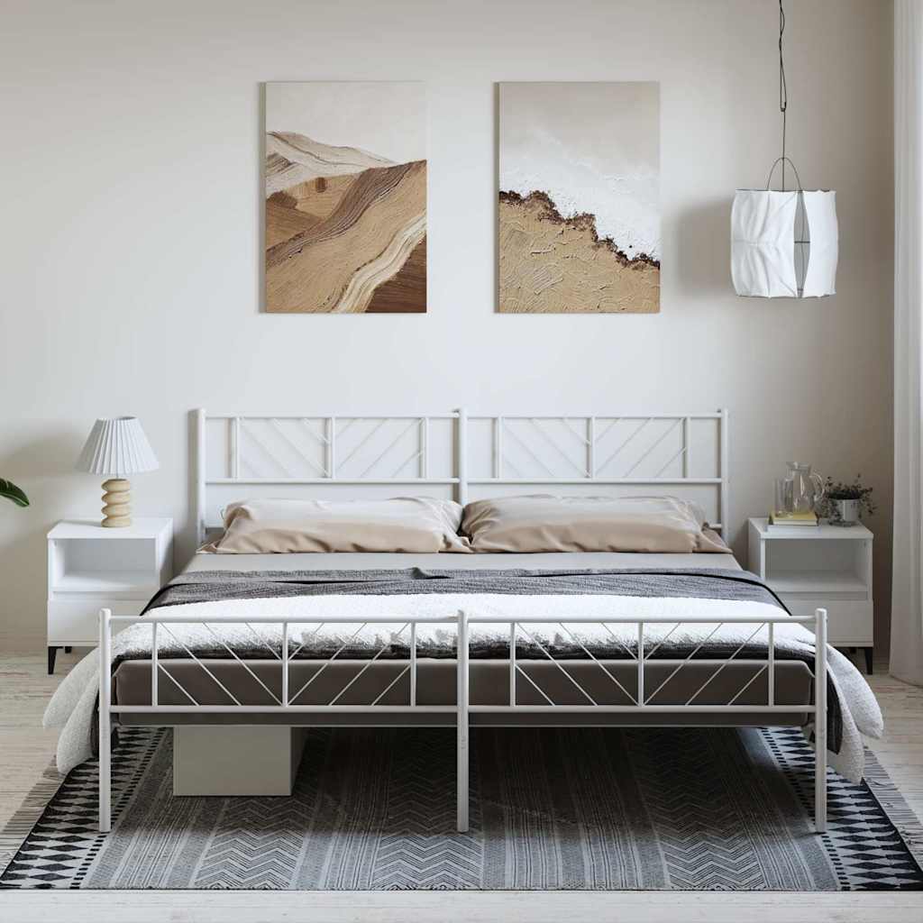 Estrutura de cama com cabeceira e pés 193x203 cm metal branco