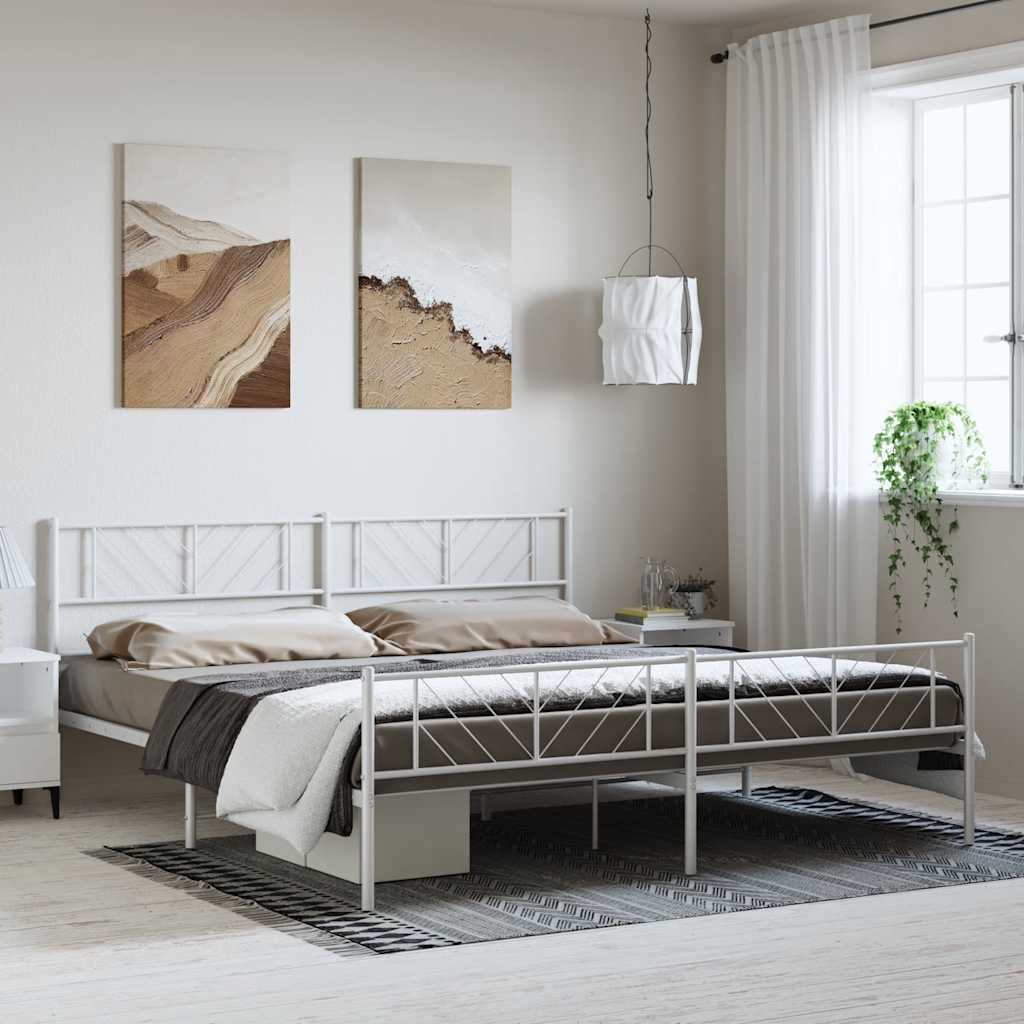 Estrutura de cama com cabeceira e pés 193x203 cm metal branco