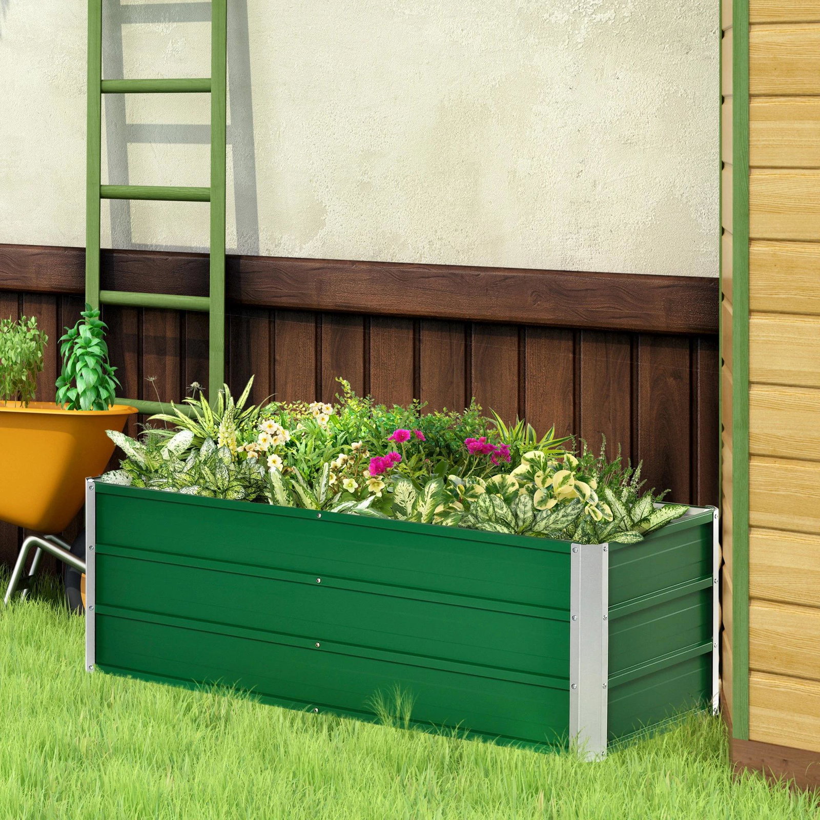 Caixa de Plantio de Aço com Luvas Caixa de Plantio Retangular para Cultivos de Plantas Flores para Terraço Jardim Exterior 125x4