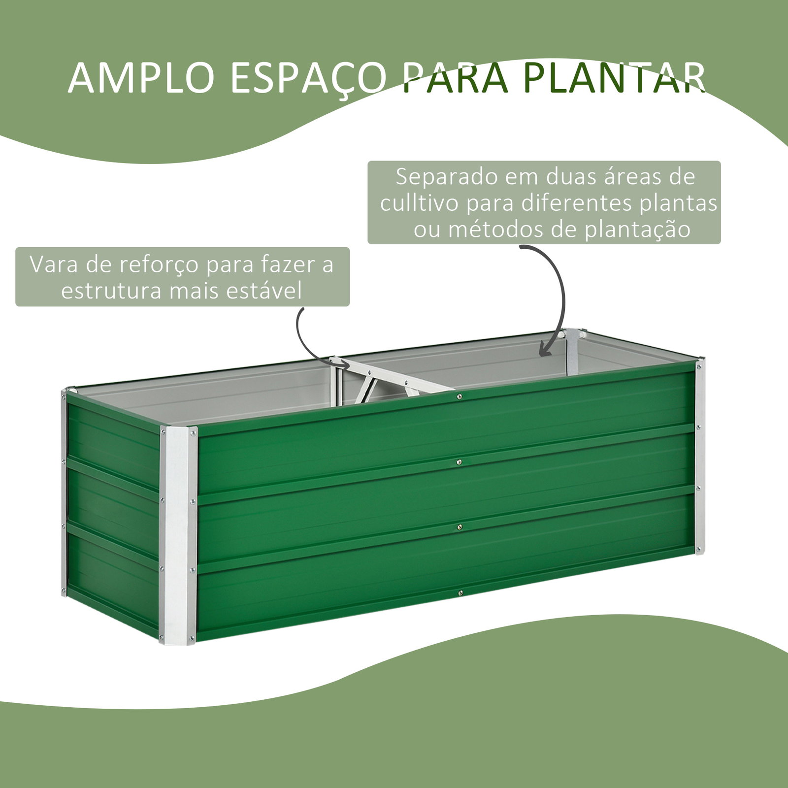 Caixa de Plantio de Aço com Luvas Caixa de Plantio Retangular para Cultivos de Plantas Flores para Terraço Jardim Exterior 125x4