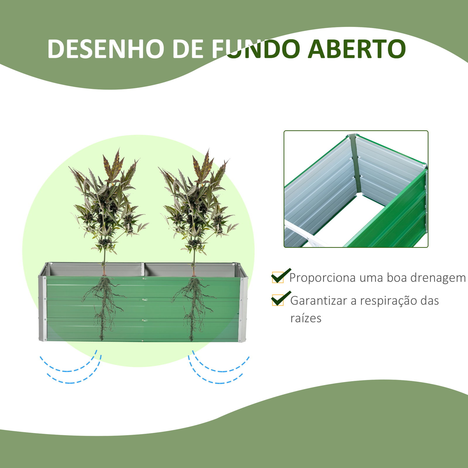 Caixa de Plantio de Aço com Luvas Caixa de Plantio Retangular para Cultivos de Plantas Flores para Terraço Jardim Exterior 125x4