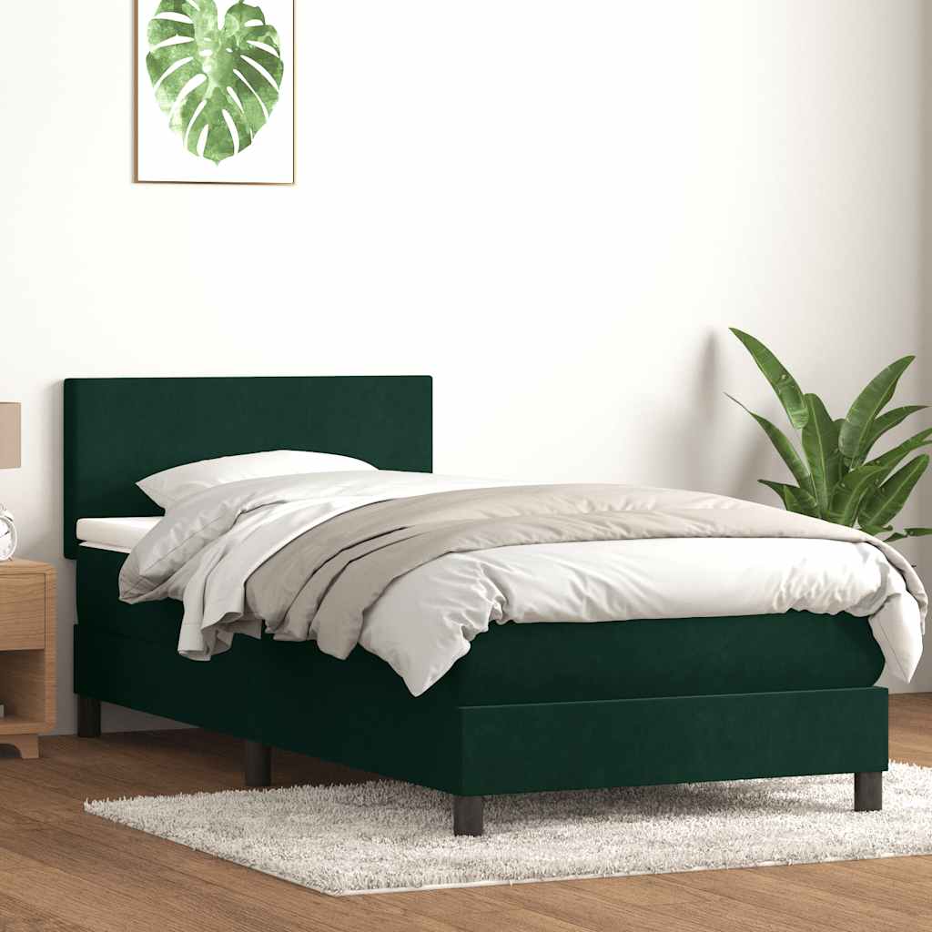 Cama com molas/colchão verde-escuro 80x220 cm veludo