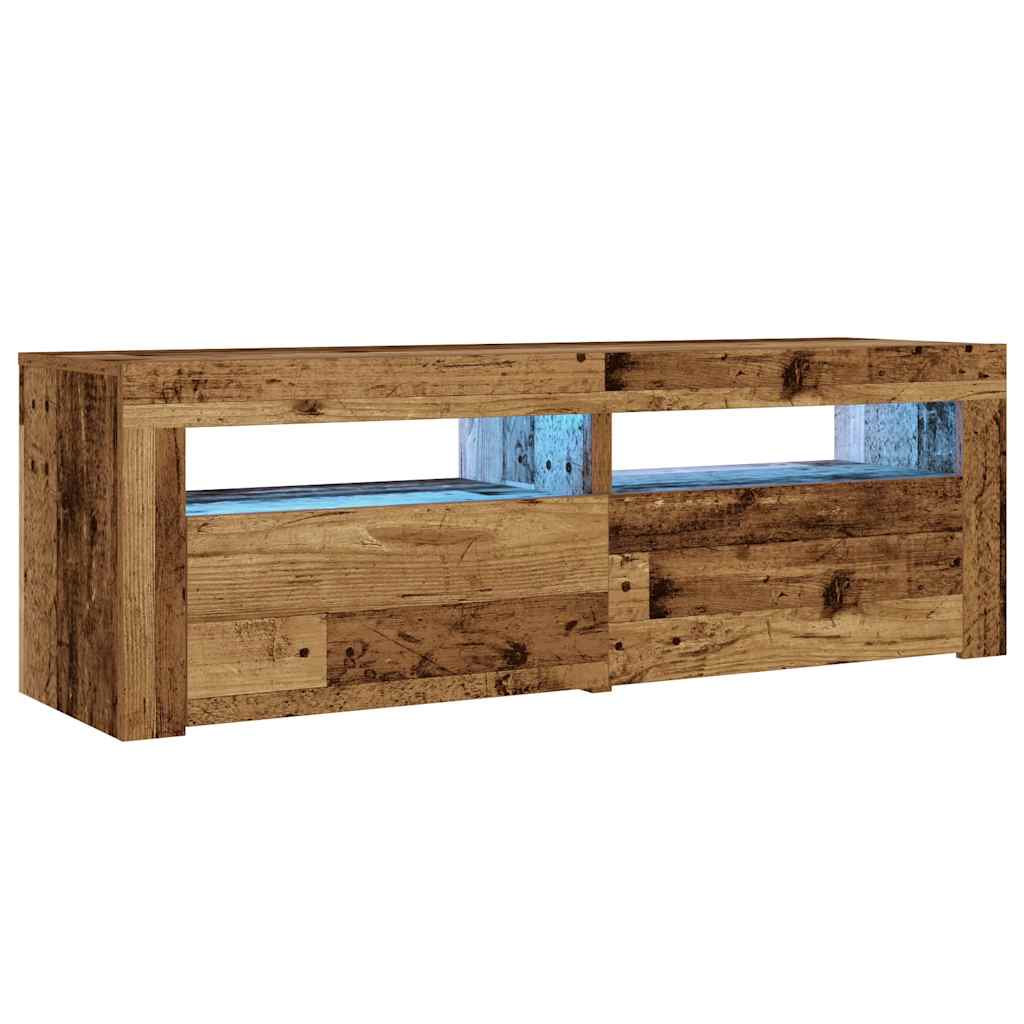 Mesas cabeceira c/ luzes LED 2 pcs 60x35x40 cm madeira velha