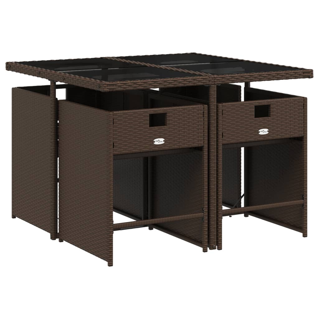 5 Pcs conjunto jantar p/ jardim c/ almofadões vime PE castanho