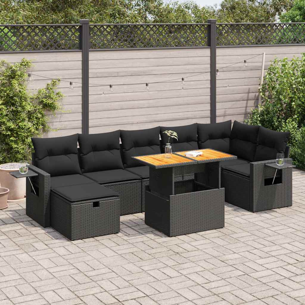 5 Pcs conjunto sofás de jardim com almofadões acácia e vime PE