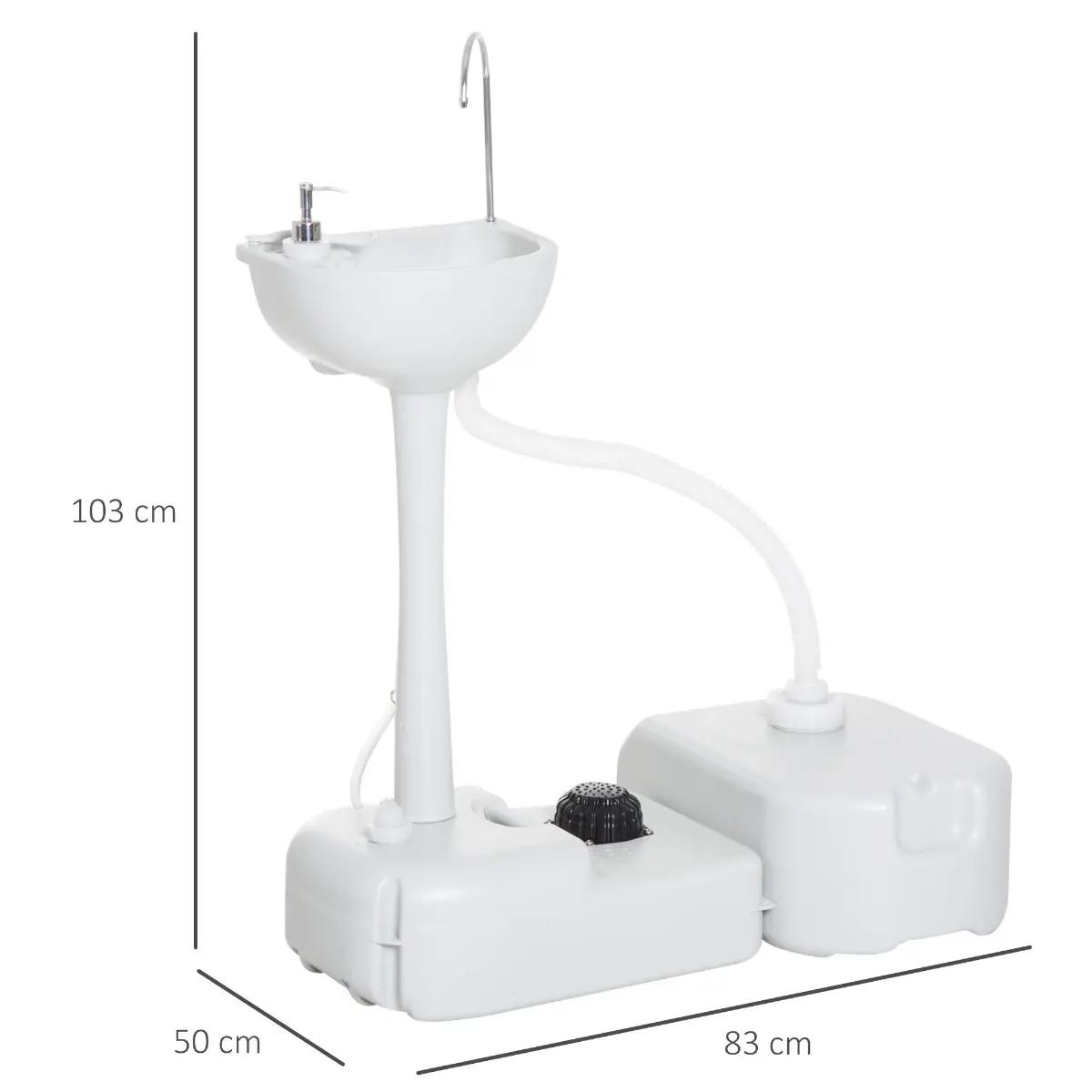 Lavatório Portátil para Campismo com Depósito de Recuperação de Água e Dispensador de Sabão 83x50x103 cm Cinza Claro