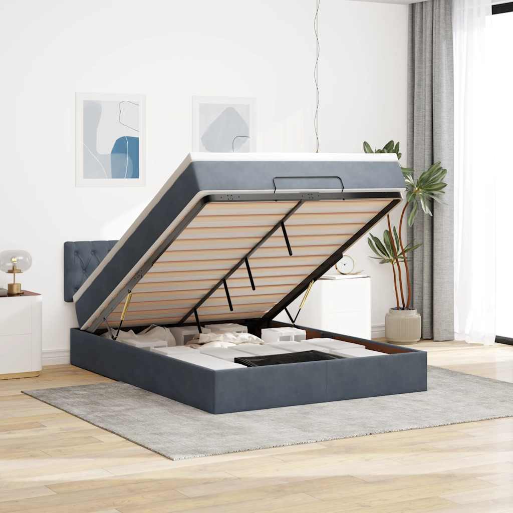 Estrutura de cama otomana com colchão 140x190cm cinzento escuro