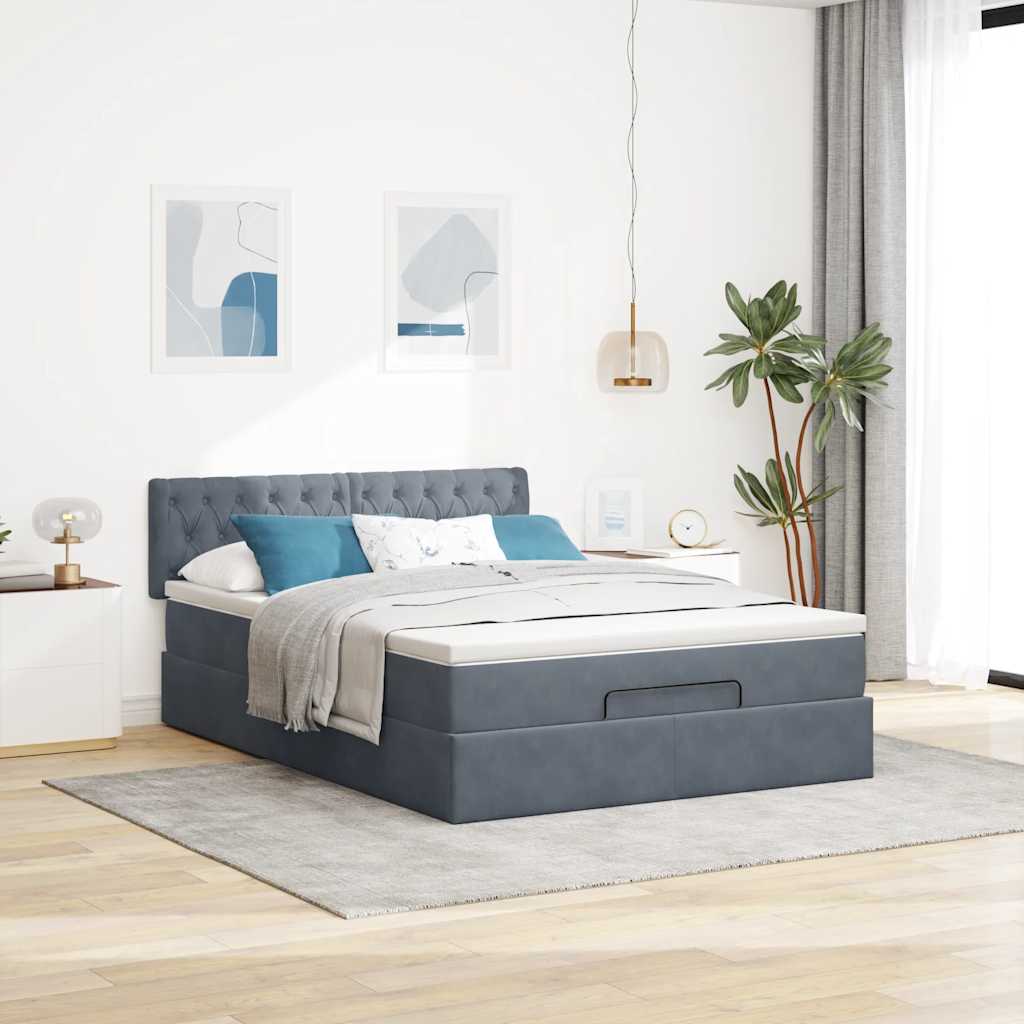 Estrutura de cama otomana com colchão 140x190cm cinzento escuro