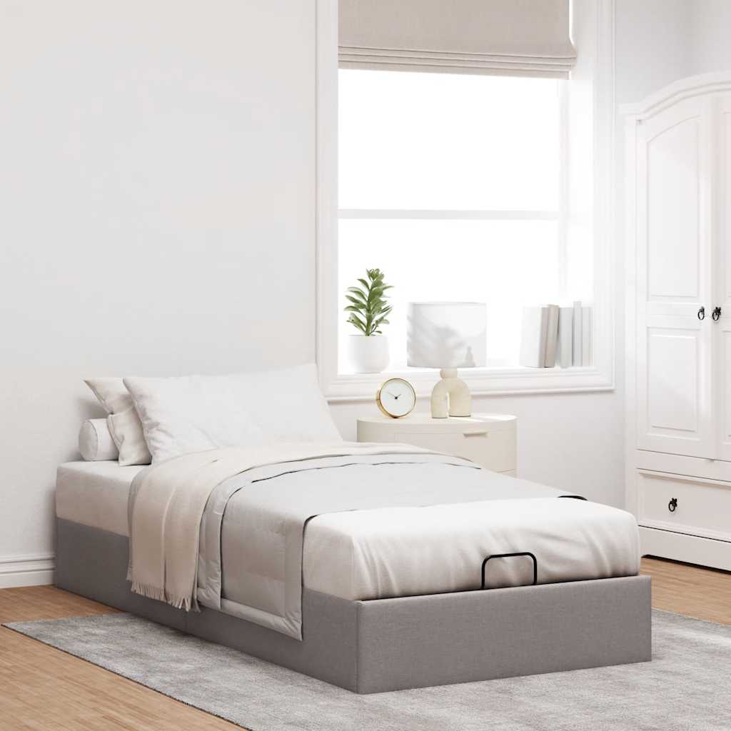 Estrutura de cama otomana sem colchão 90x190 cm tecido cinzento