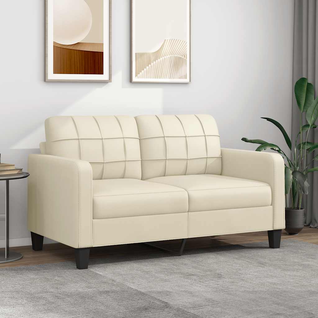 Sofá de 2 lugares 140 cm couro artificial cor creme
