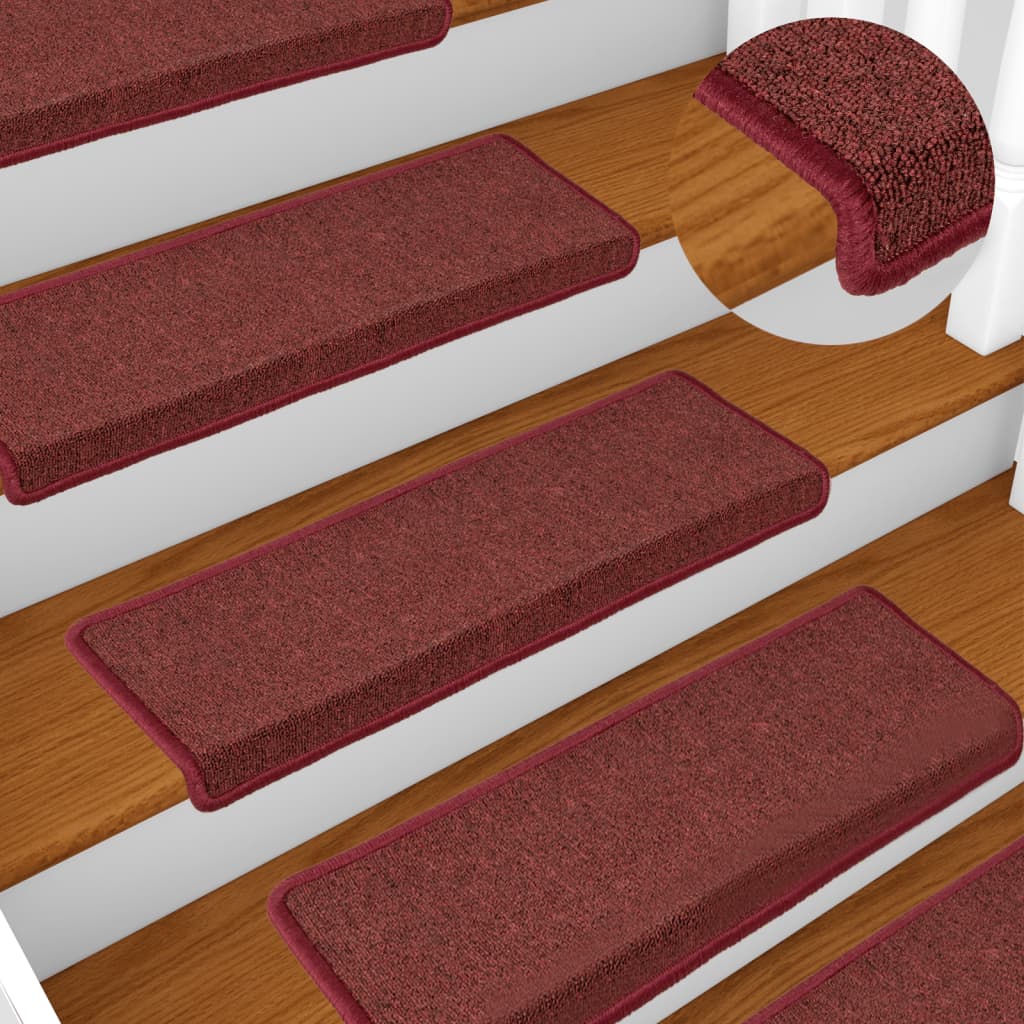 Tapetes de escada 15 peças 65x21x4 cm bordô com borda retangular
