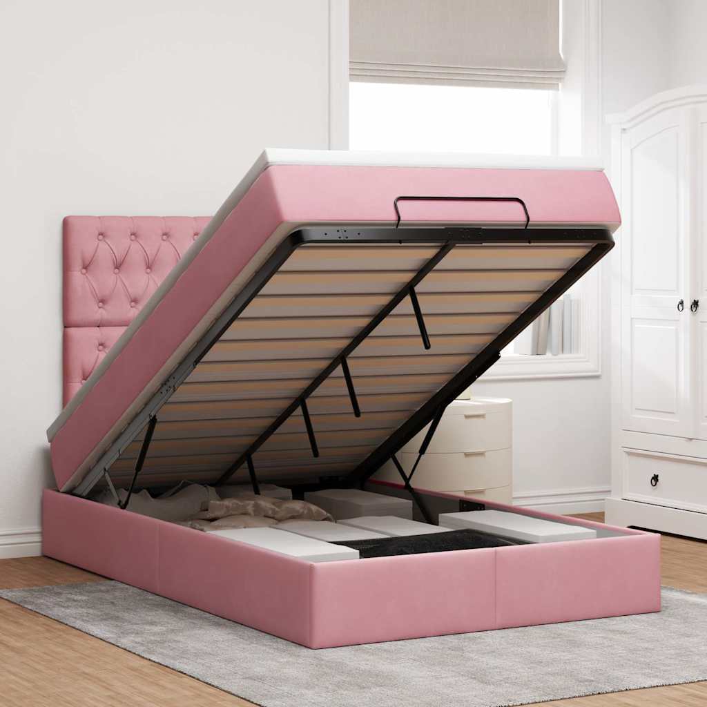 Estrutura de cama otomana com colchões 120x200 cm veludo rosa