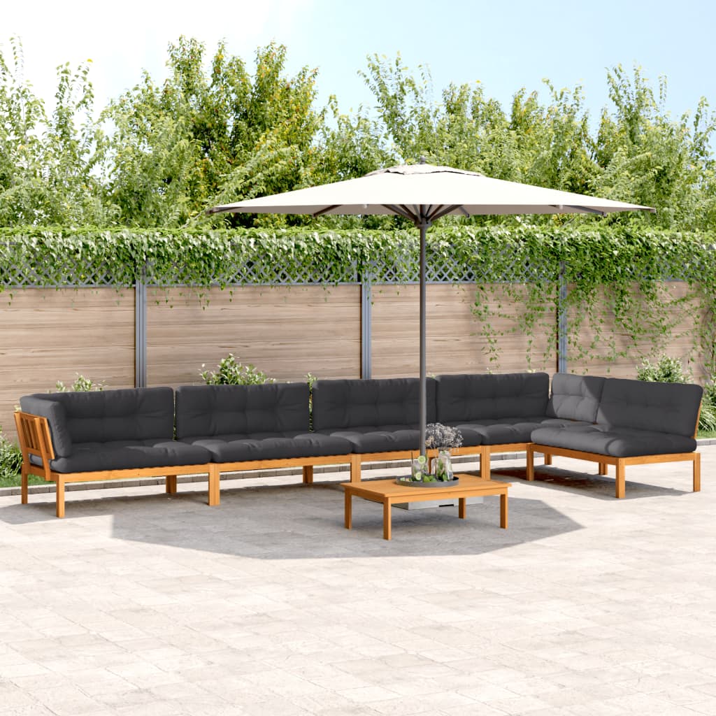 6 Pcs conj. sofás paletes p/ jardim c/ almofadões acácia maciça