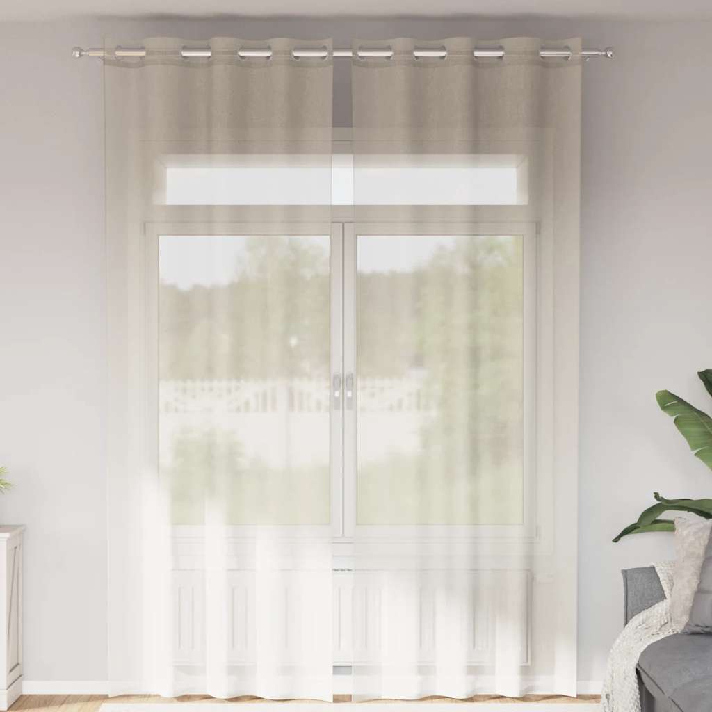 Cortinas de voile com ilhós 2 pcs creme 140x260 cm