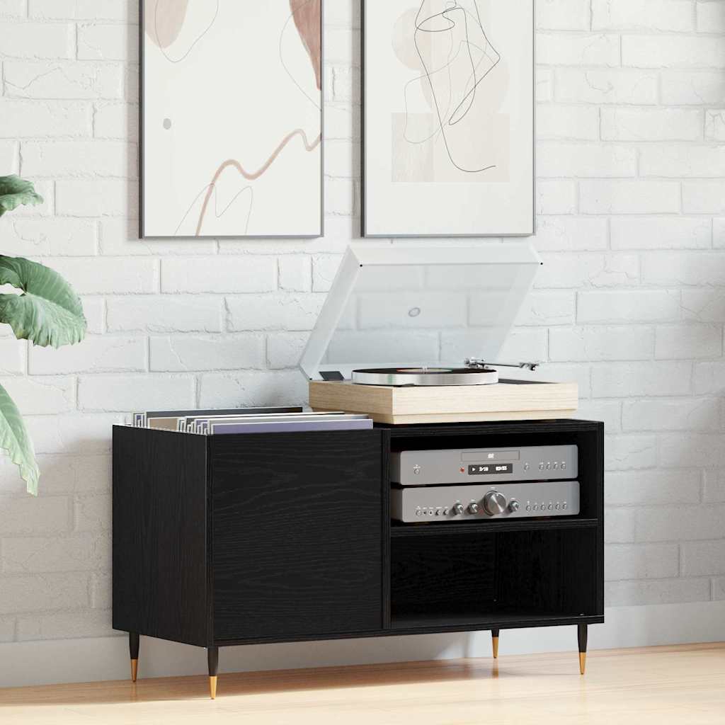 Armário para discos de vinil carvalho preto 85 x 38 x 48 cm