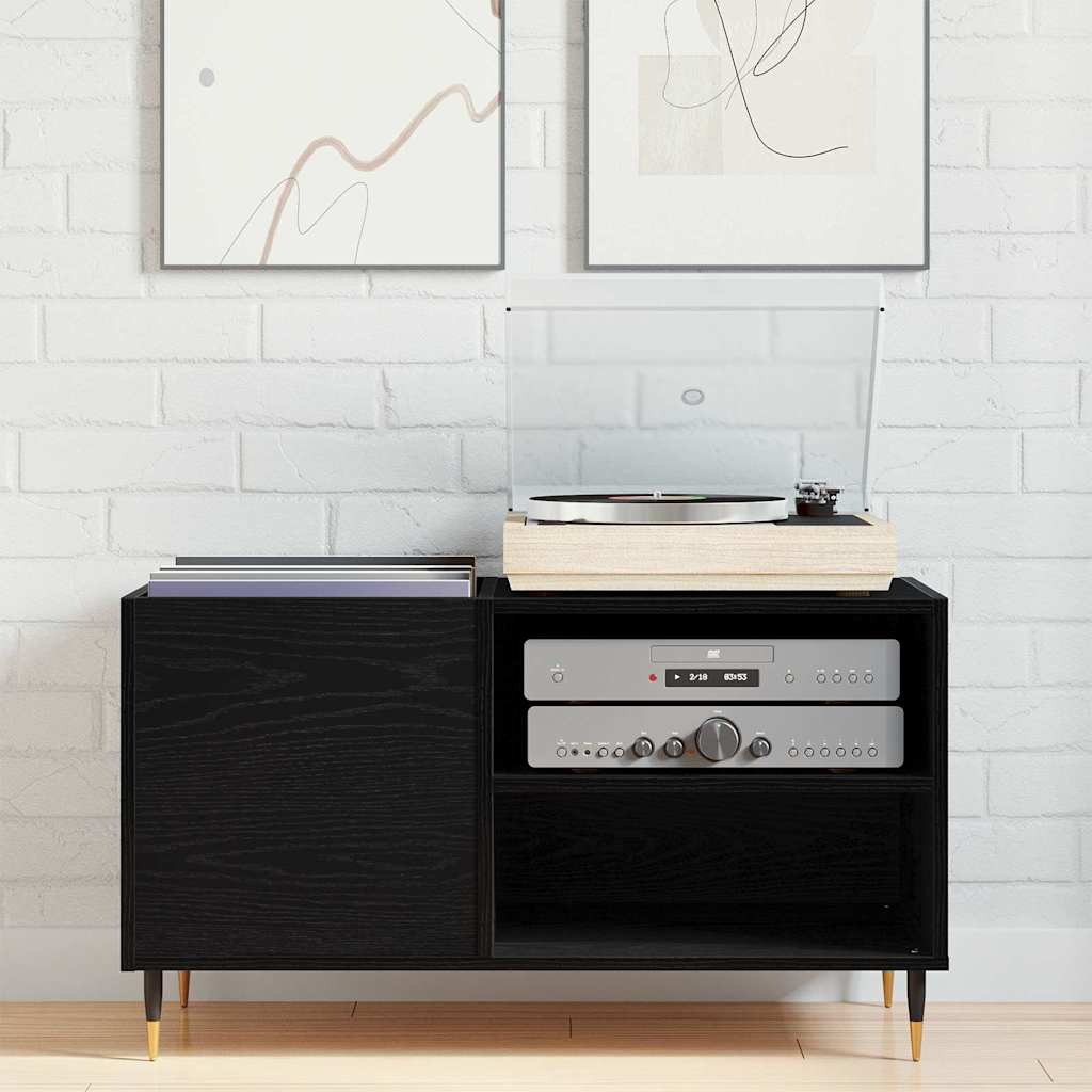 Armário para discos de vinil carvalho preto 85 x 38 x 48 cm