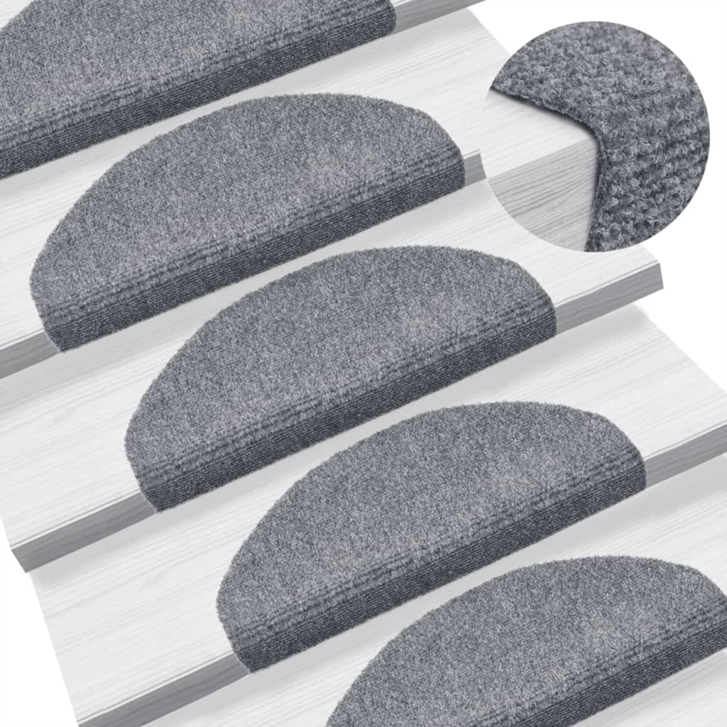 Tapetes de escada autoadesivos 10 peças 65x21x4 cm cinza claro semicircular grande