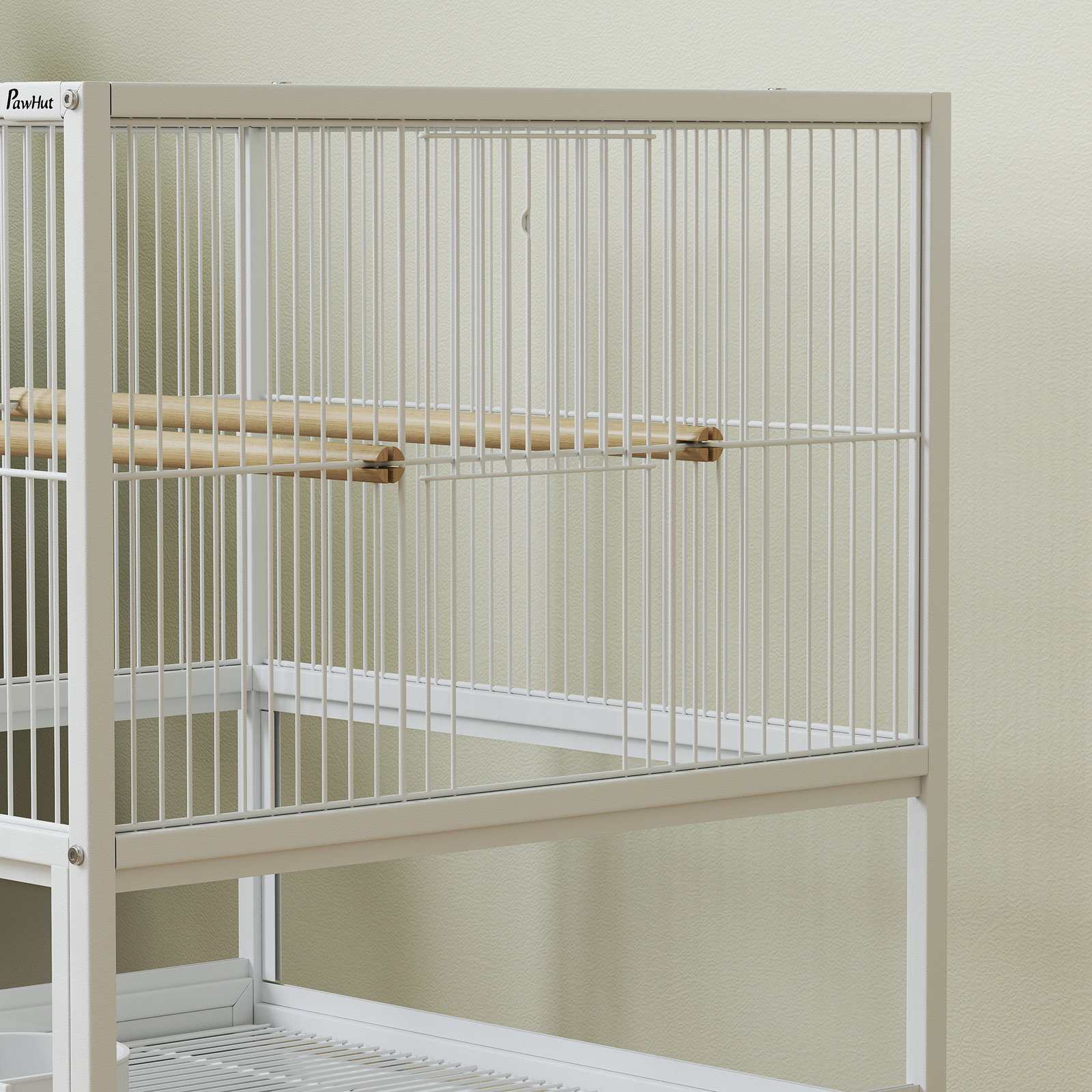 Gaiola para pássaros gaiola grande com rodas painéis acrílicos comedouros poleiros prateleira bandeja amovível gaiola para papagaios canários 48x46x83 cm branco