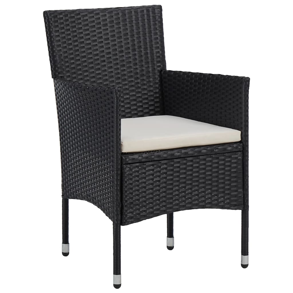 3 Pcs conjunto de jantar para jardim vime PE preto