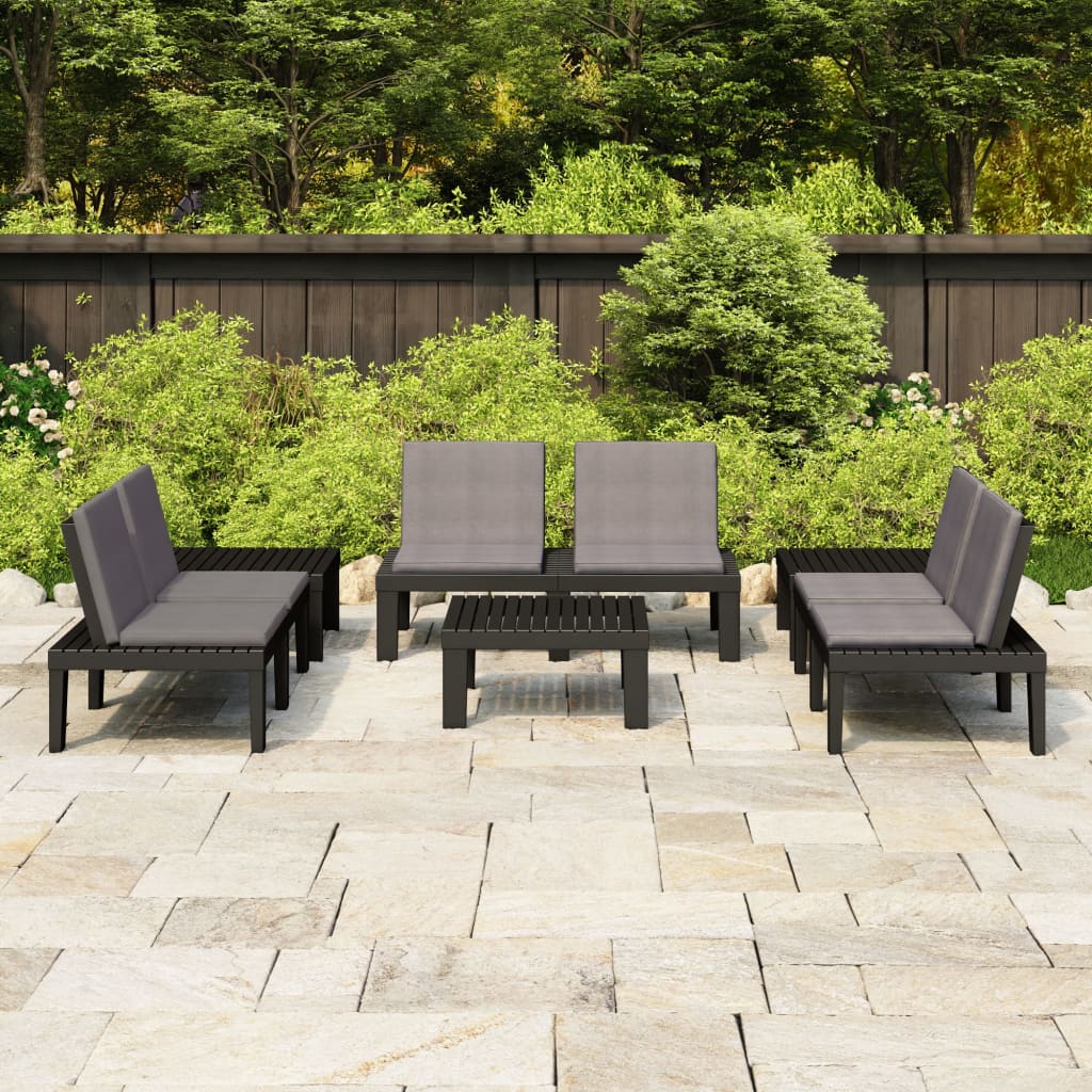 6 Pcs conjunto lounge de jardim c/ almofadões plástico cinzento