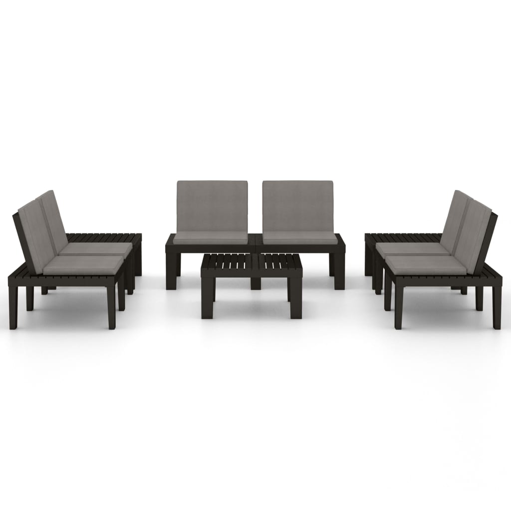 6 Pcs conjunto lounge de jardim c/ almofadões plástico cinzento