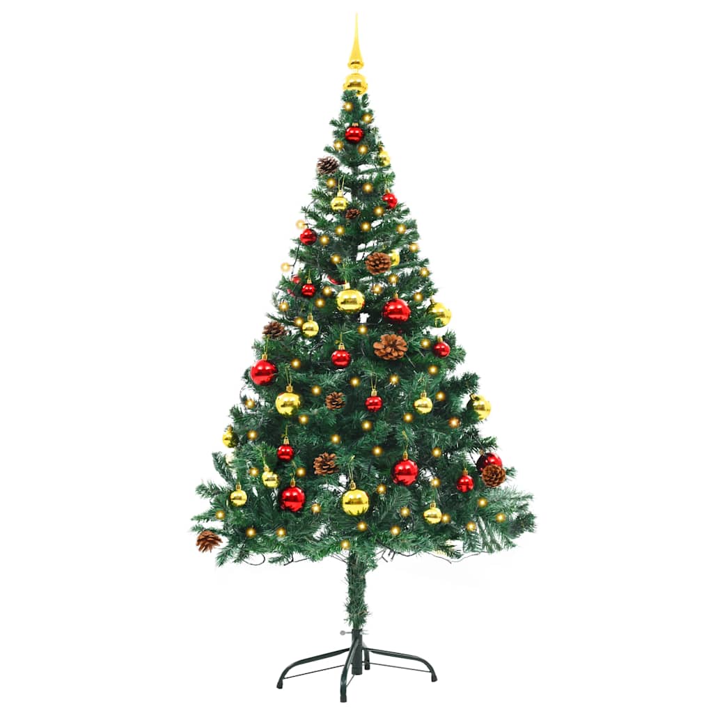 Árvore de natal artificial pré-iluminada + enfeites 150cm verde