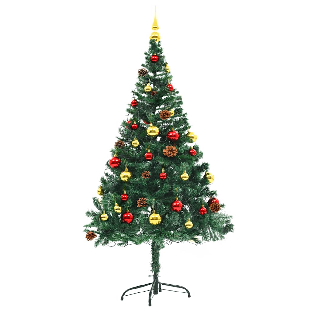 Árvore de natal artificial pré-iluminada + enfeites 150cm verde