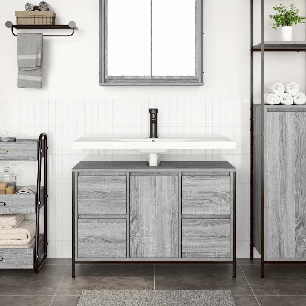 Armário para lavatório com gavetas, cinza, modelo sonoma, 90x34,5x60 cm